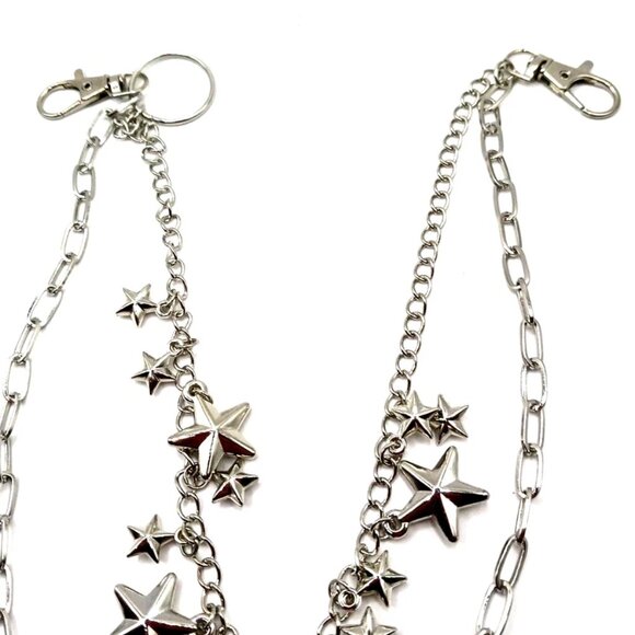 Multi Metal Star Double Layered Pants Or Wallet Chain 18" Silver Tone - Picture 8 of 8